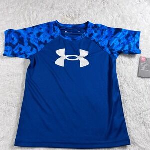 Under Armour Youth T Shirt Blue Graphic Logo Size 4T Boys  Short Sleeve NWT‎